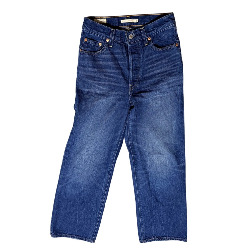 Levi's Women Ribcage Straight High‎ Rise Button Fly 26 Dark Blue Denim Jeans
